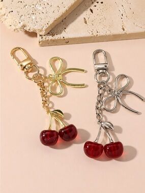 NEW Classic Red Cherry 🍒 with Bow Bag Charm- Gold or Silver Tone
